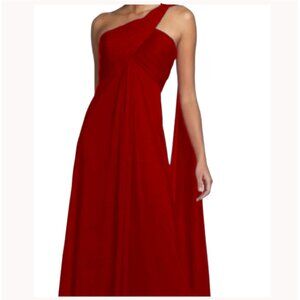 Formal long evening dress, red size 6 Petite one shoulder with flowing sash drap